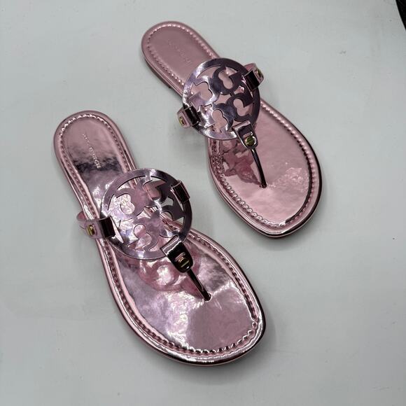 Tory Burch Miller Mirrored Metallic Flats Petunia Size 10 - Picture 3 of 9